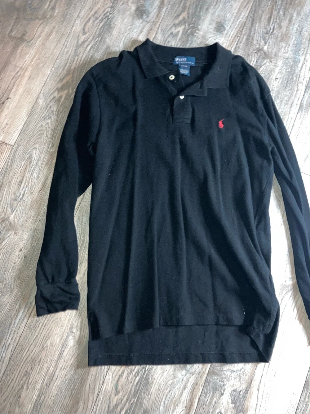 Boys Polo by Ralph Lauren Black Long-Sleeve Polo with Red Pony Logo